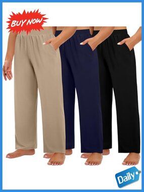 Plus Size Wide Leg Sweatpants High Waisted Pockets 3 Pack